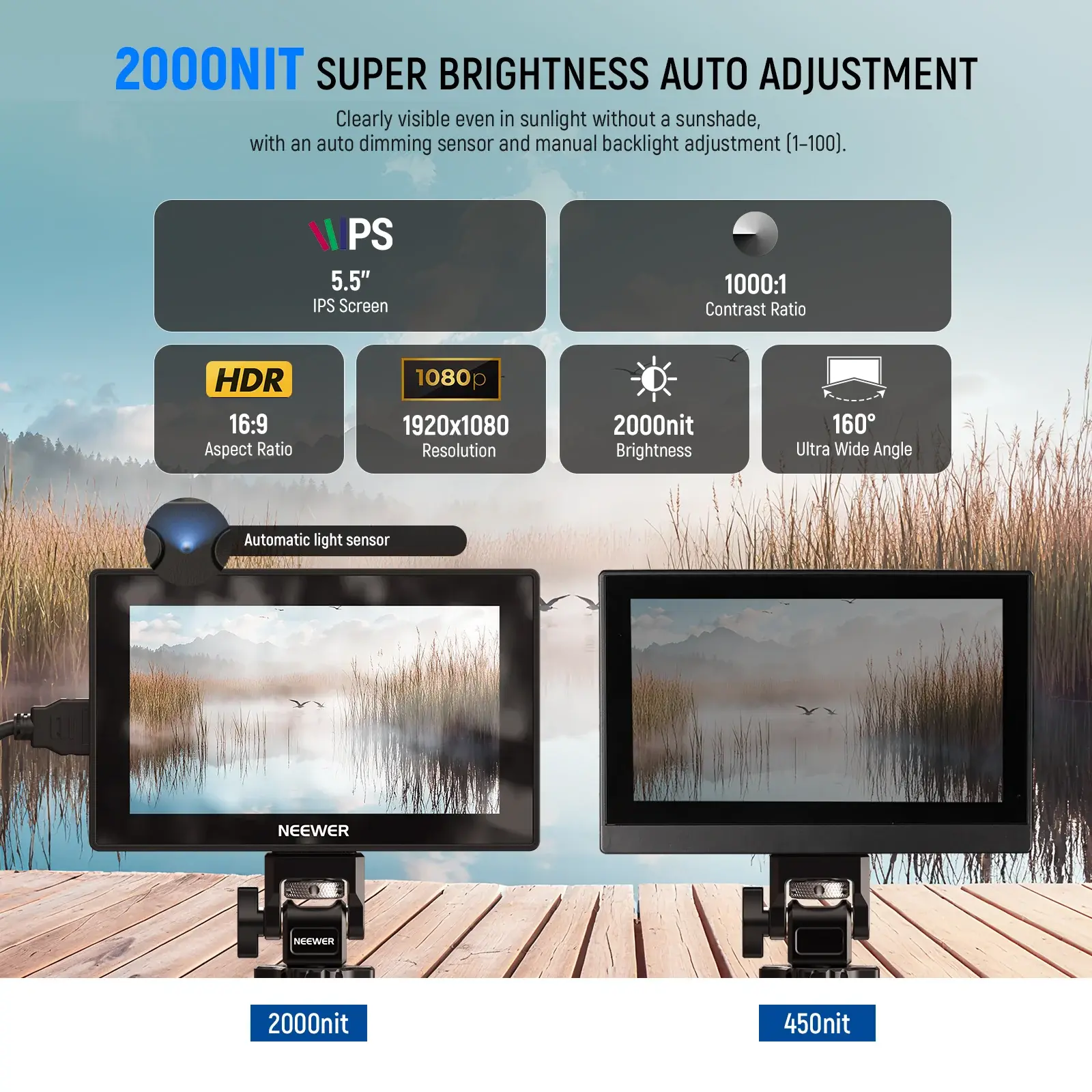 Neewer Neewer F500 Pro 5.5'' 2000 Nits 4K HDMI Dokunmatik Kamera Monitörü Görsel 8