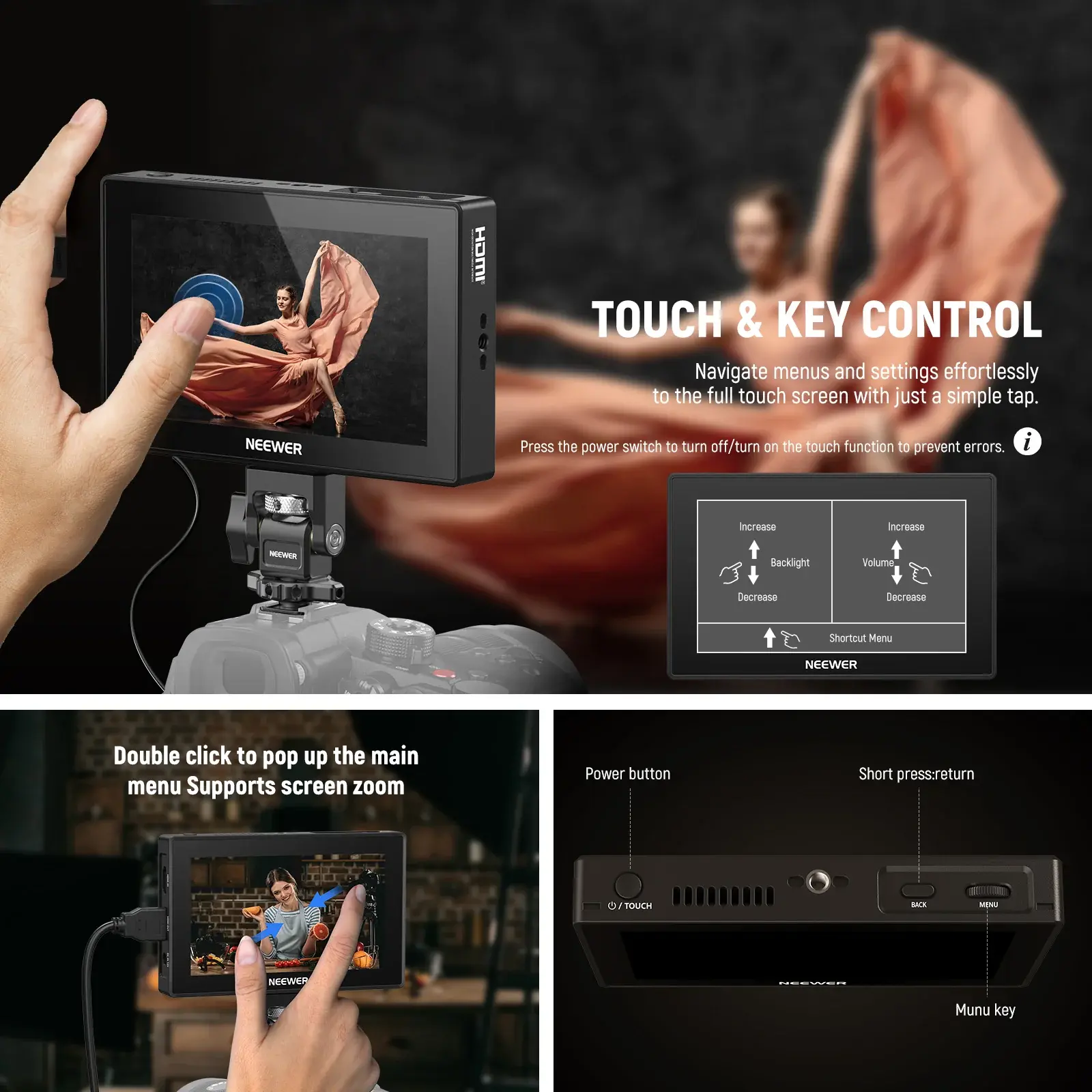 Neewer Neewer F500 Pro 5.5'' 2000 Nits 4K HDMI Dokunmatik Kamera Monitörü Görsel 4