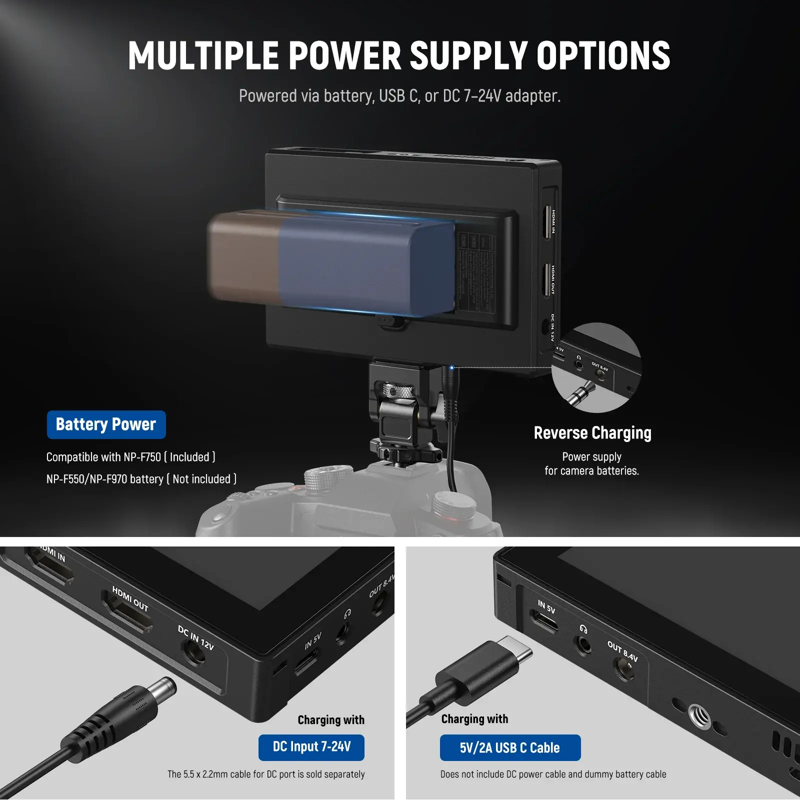 Neewer Neewer F500 Pro 5.5'' 2000 Nits 4K HDMI Dokunmatik Kamera Monitörü Görsel 2