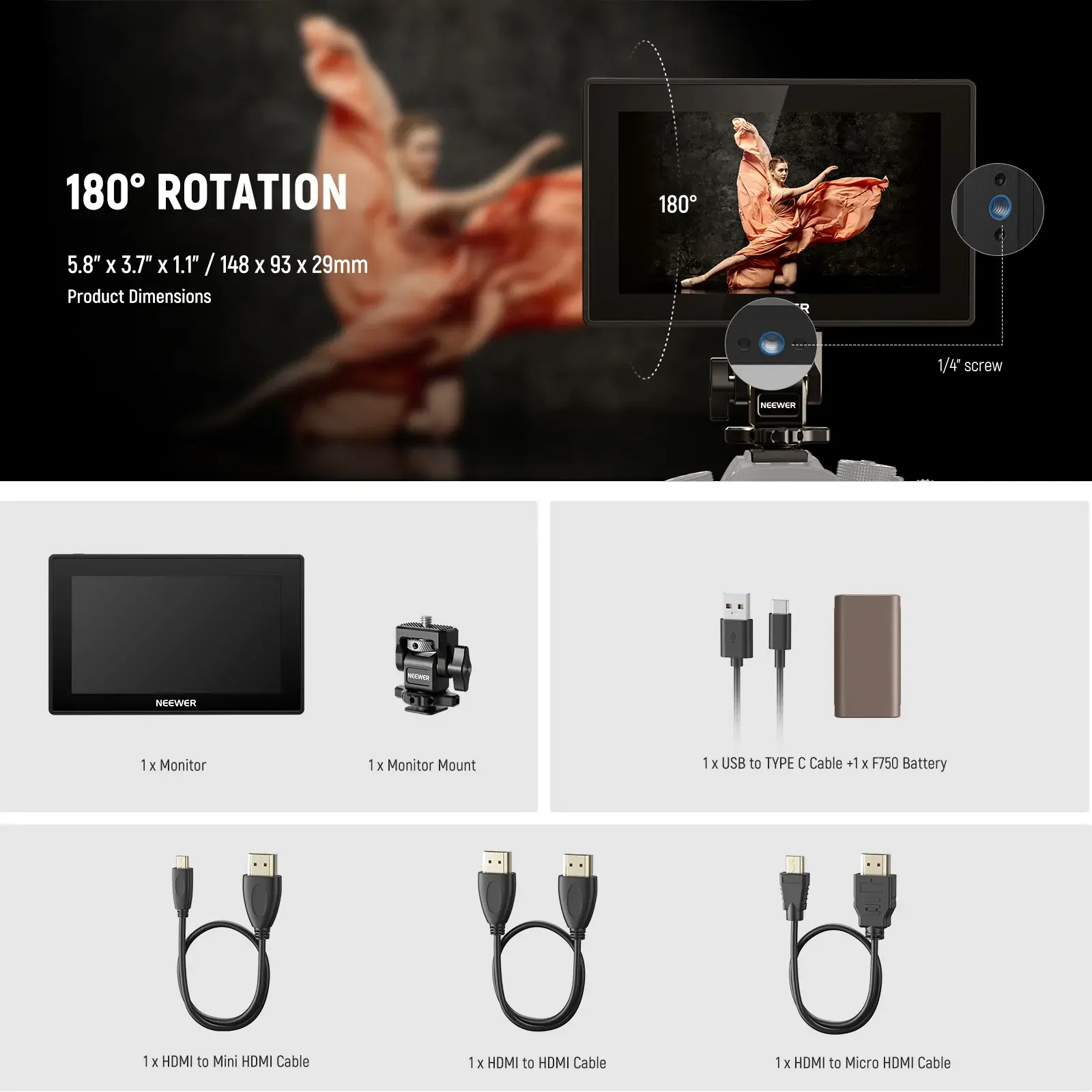Neewer Neewer F500 Pro 5.5'' 2000 Nits 4K HDMI Dokunmatik Kamera Monitörü Görsel 3