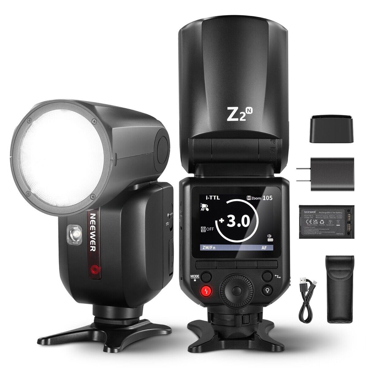 Neewer Z2PRO-N Nikon Uyumlu 76W Yuvarlak Kafa Akülü Tepe Flaşı