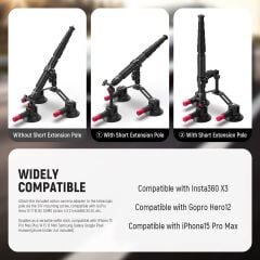 Neewer CA065 3 Vantuzlu Aksiyon Kamera Tutucu & Uzatma Kolu 110cm