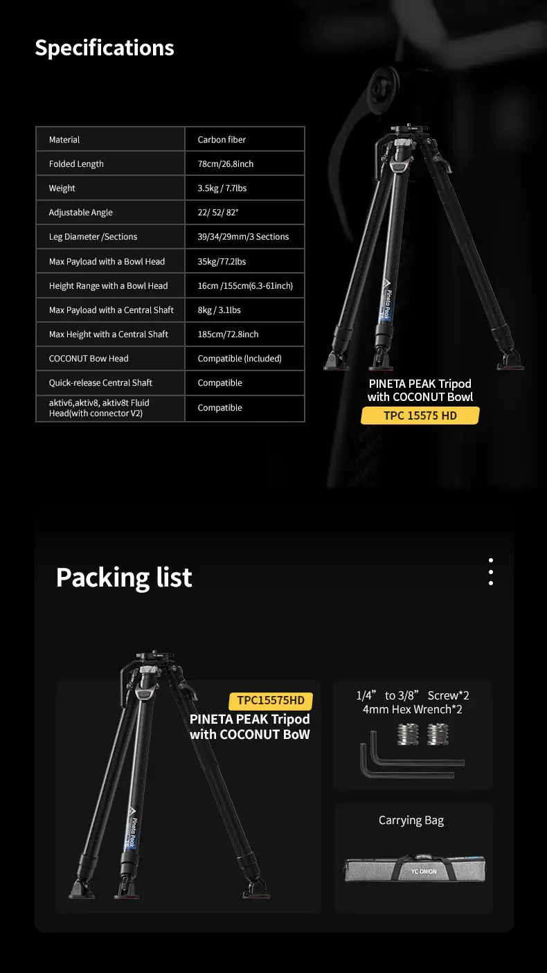YC Onion YC Onion Pineta & CB7 Cedar Fluid Head Karbon Fiber Tripod Kit Görsel 8
