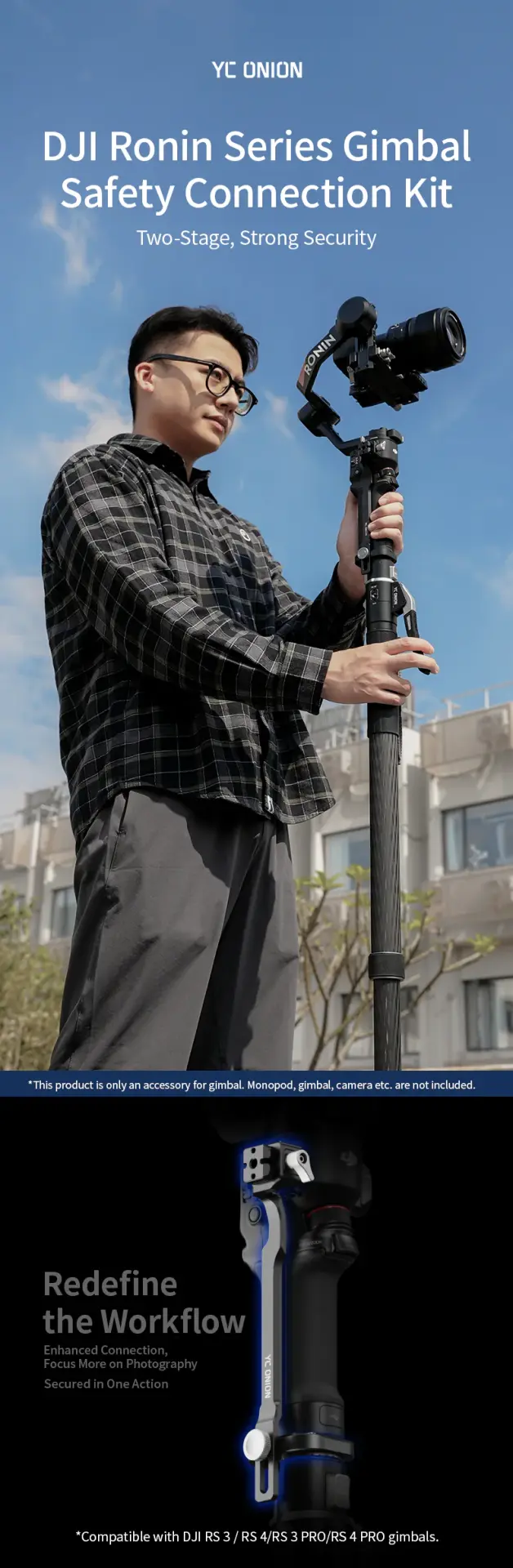 YC Onion YC Onion Teleskopik Uzatma Kolu ve RS Pro Bağlantı Kiti Gimbal Aksesuarı Görsel 3